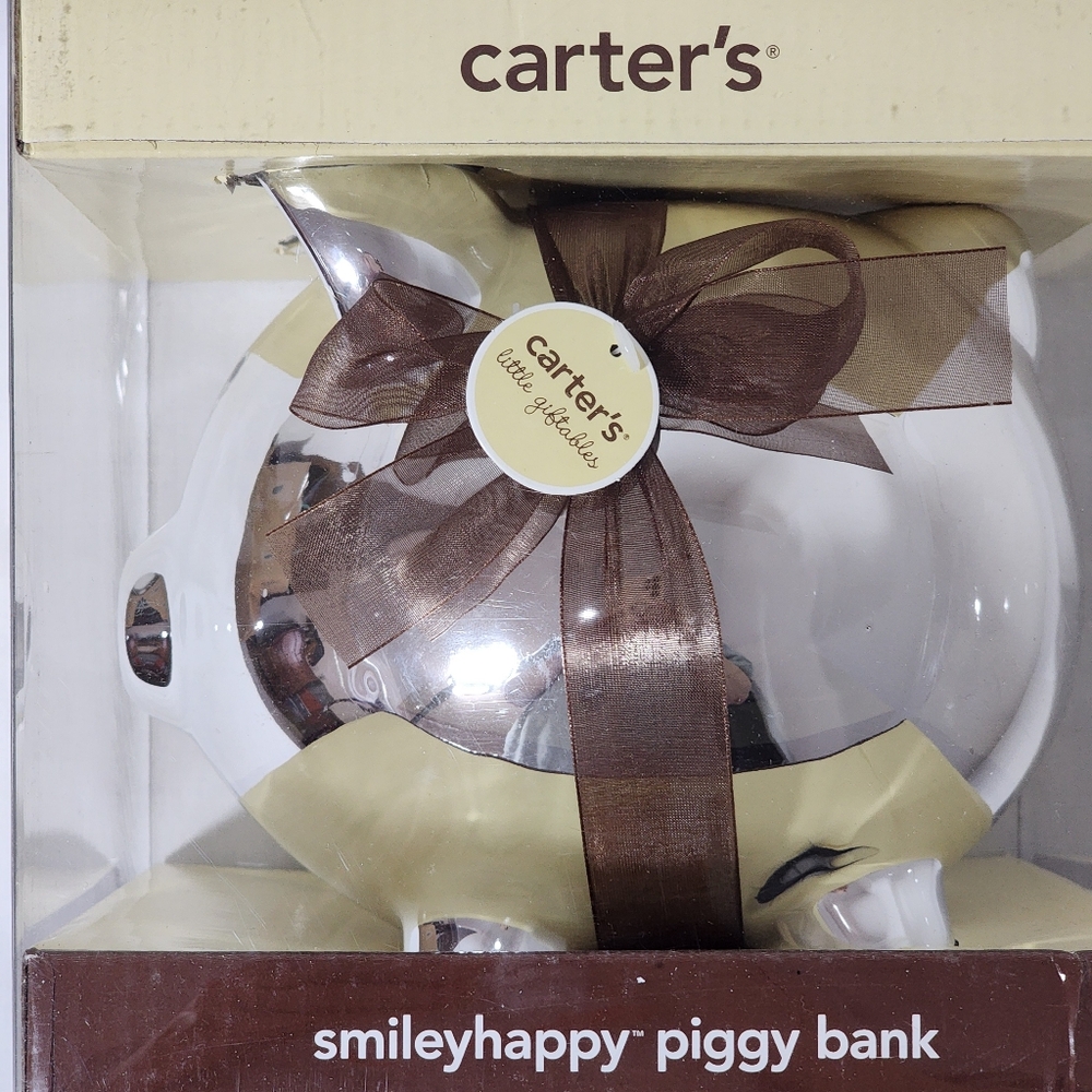 Carter's Smiley Happy Piggy Bank Chrome Finish New In Box Children Coin Bank - Picture 3 of 6